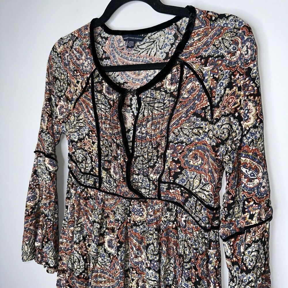 American Eagle Women’s Keyhole Fit And Flare Dress Paisley Print Whimsigoth SZ S - Picture 2 of 5